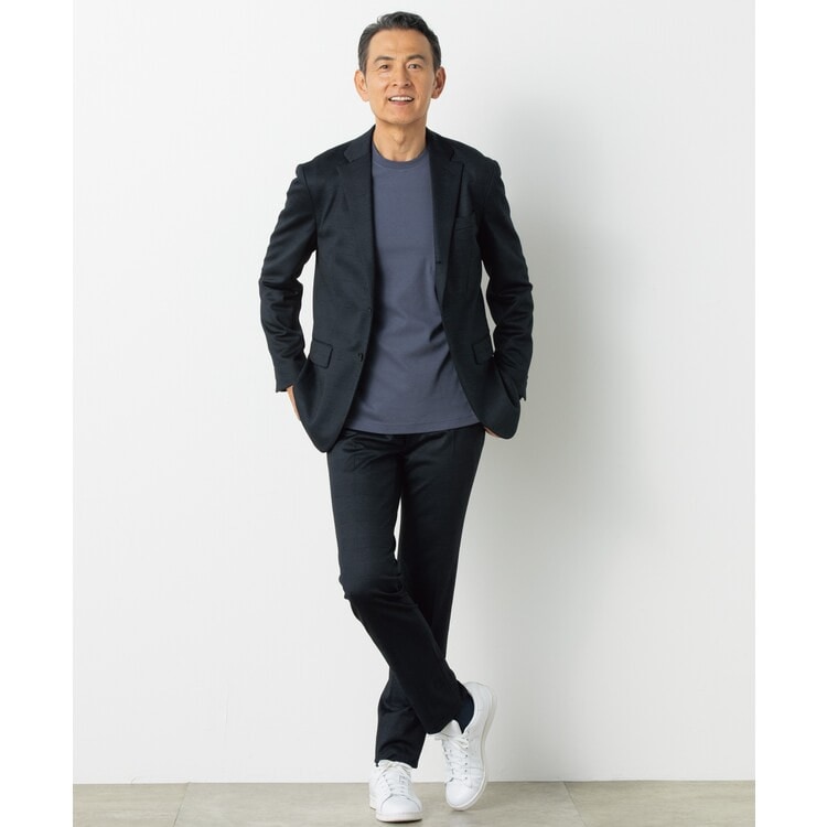 日本製素材 尾州ウールブレンドニット テーパードノータックパンツ 紺 日本製素材 尾州ウールブレンドニット テーパードノータックパンツ 紺