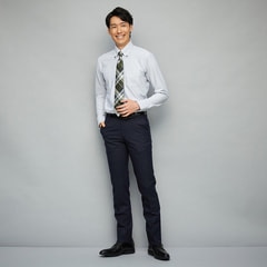 日本製 洗える ノータックパンツ エミネント 紺千鳥格子 CAFE SOHO