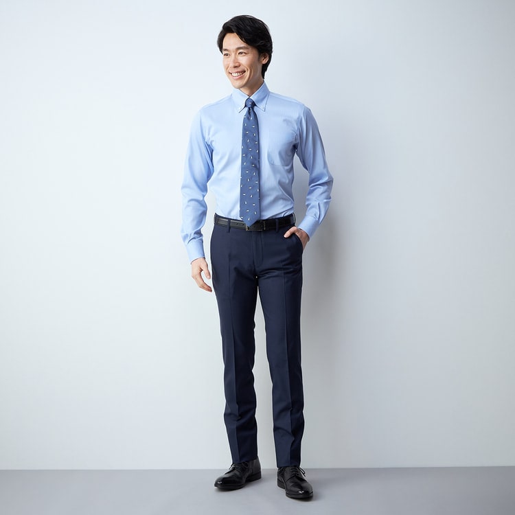 日本製 洗える シルクブレンド ノータックパンツ エミネント 紺千鳥格