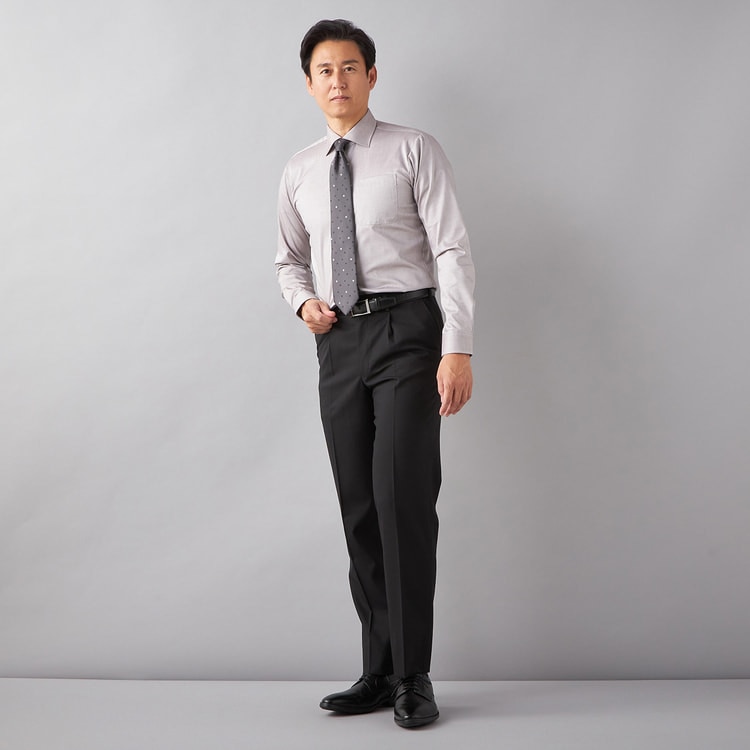 【美品】AOKI LES MUES 夏用 ツーパンツスーツ　AB7 洗濯可能 洗えるエアクールスーツ 2パンツ 紺織柄無地 LES MUES
