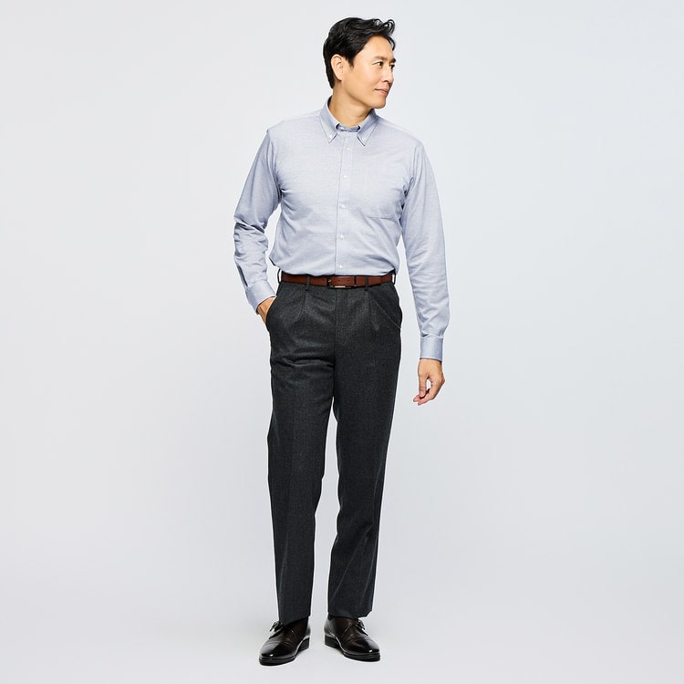 ウエストらくらく カシミヤ混 日本製上質素材パンツ ワンタック LES