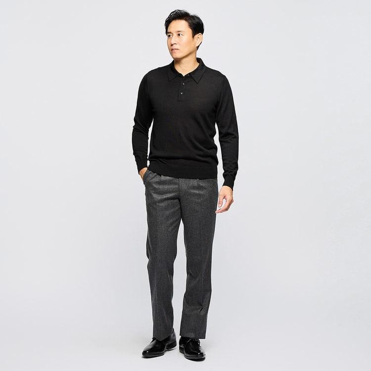 ウエストらくらく カシミヤ混 日本製上質素材パンツ ワンタック LES