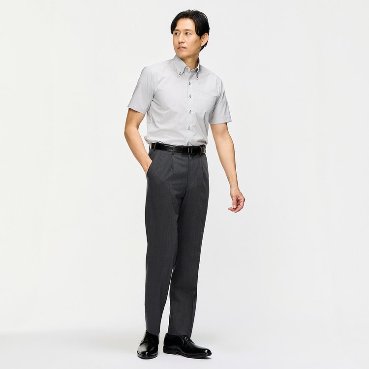 ウエストらくらく 洗える ノンアイロン ストレッチ ワンタックパンツ