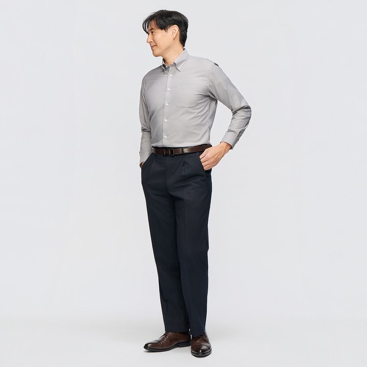 ウエストらくらく 洗える ウールブレンドストレッチミルド ワンタック