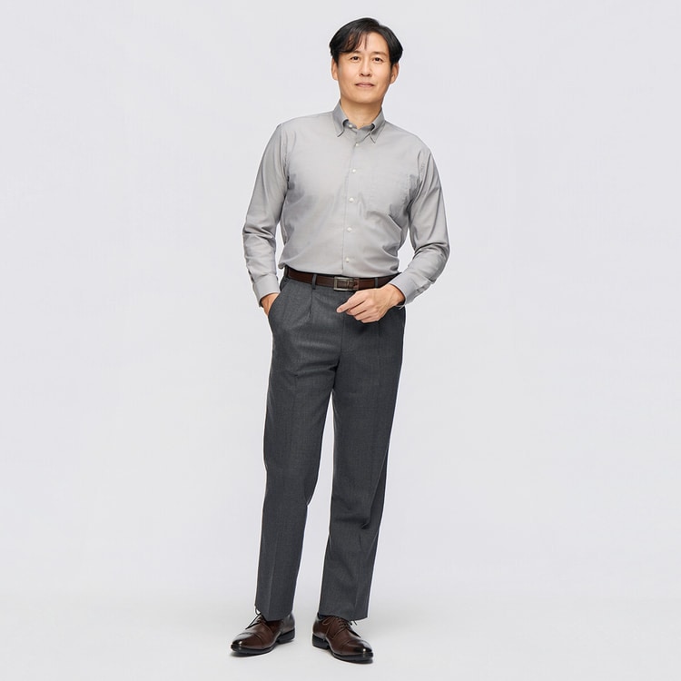 ウエストらくらく 洗える ウールブレンドストレッチミルド ワンタック