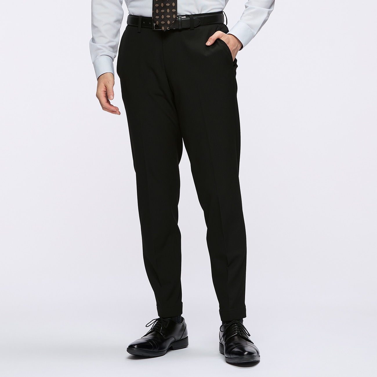 【らくQパンツ】裾上げ済 ストレッチ テーパードノータック ドレスパンツ