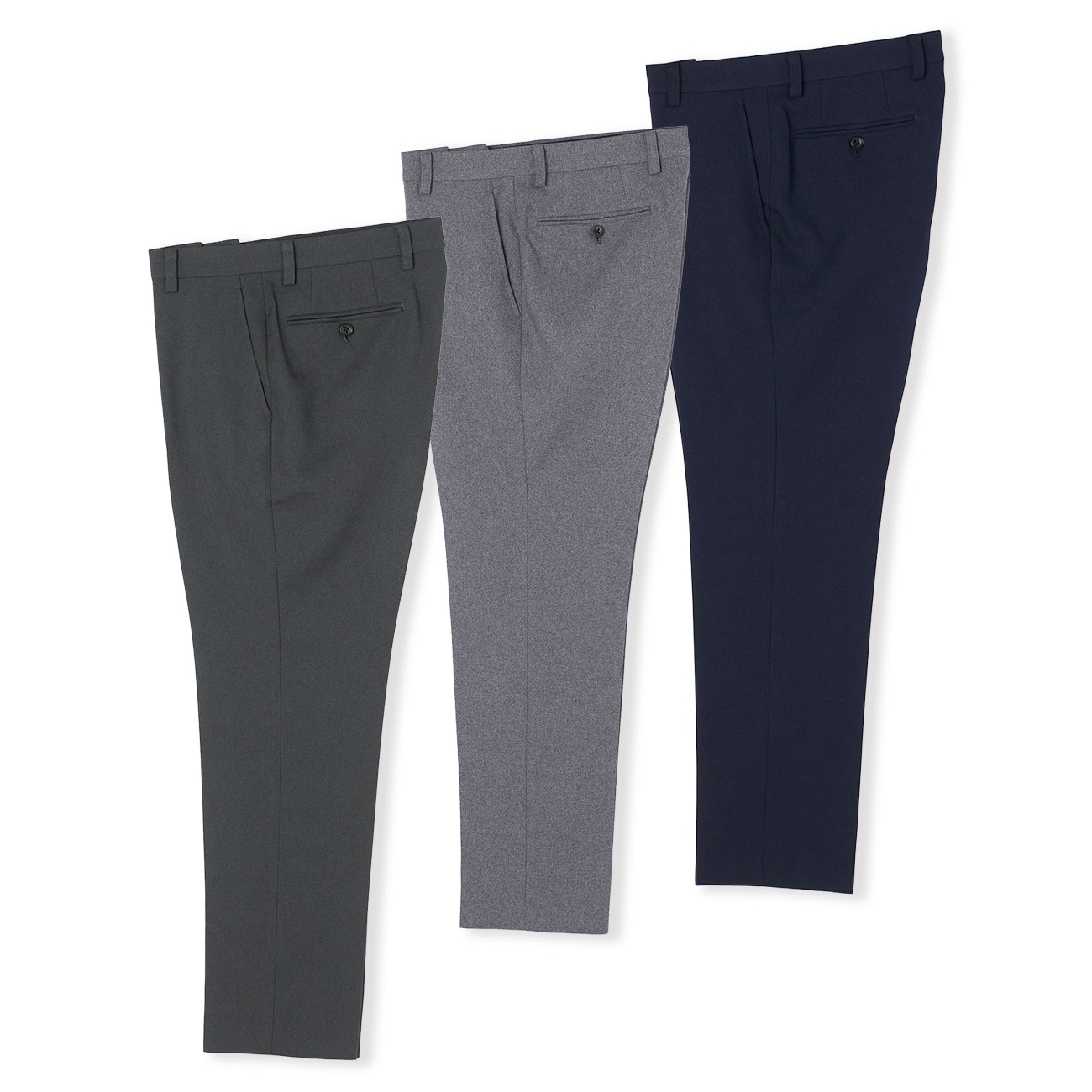 【WEB限定商品】3本セット｜秋冬用ストレッチパンツ｜洗える｜無地｜ノータック｜裾上げ済み