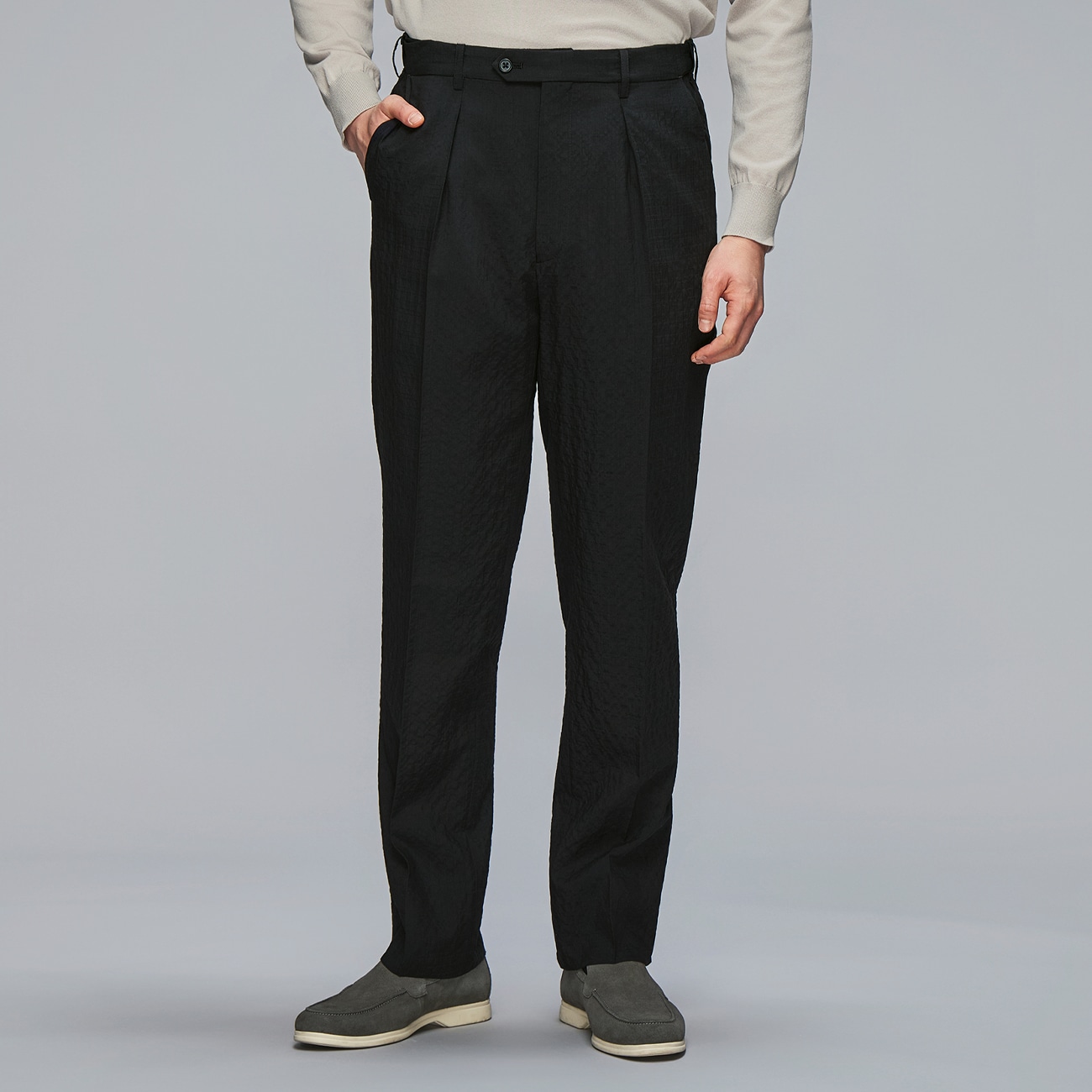 ウエストらくらく ウールサッカーワンタックパンツ JUNKO SHIMADA JS homme セットアップ着用可