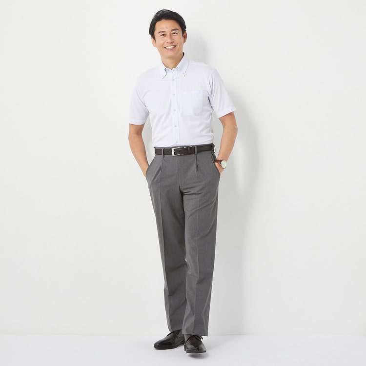 特価】洗える ストレッチ ワンタックパンツ 無地 LES MUES【AOKI