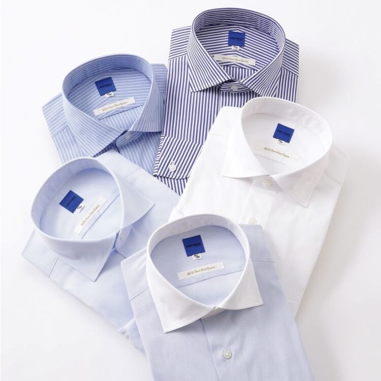 HITOYOSHI ピュアファインコットン ワイドカラーシャツ ロイヤル