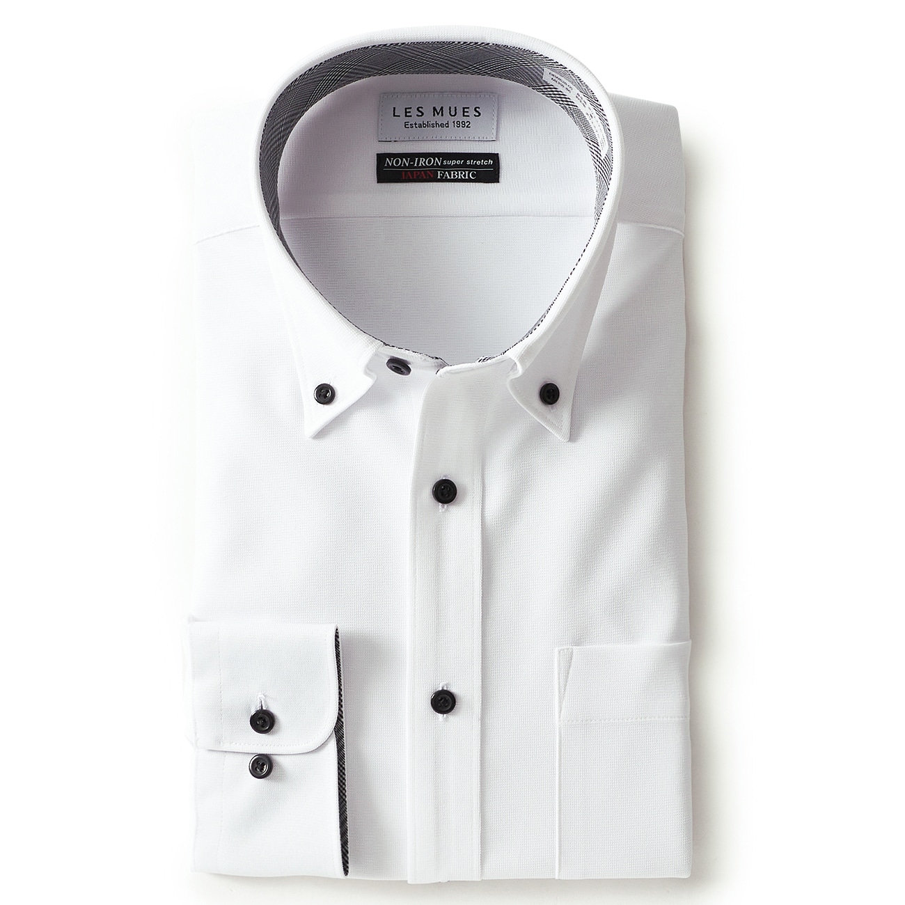 日本製素材 ノンアイロン スーパーストレッチ ボタンダウンシャツ LES MUES レギュラーフィット
