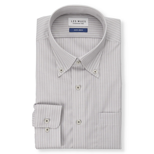 LES MUES ホワイト長袖シャツ 16 日本製素材 ノンアイロン スーパーストレッチ ワイドカラーシャツ LES