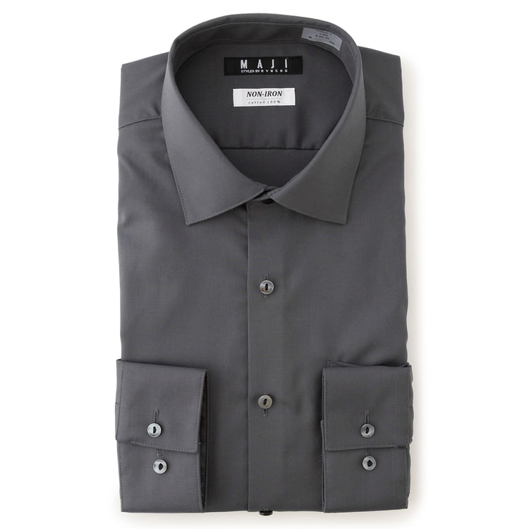 ノンアイロンコットン ワイドカラーシャツ 濃色 MAJI スリム 【AOKI