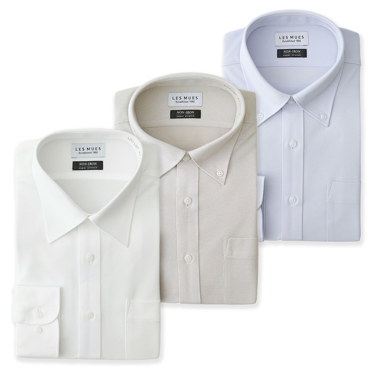 3枚セット ストレッチ 吸汗速乾 ノンアイロンシャツ LES MUES【AOKI