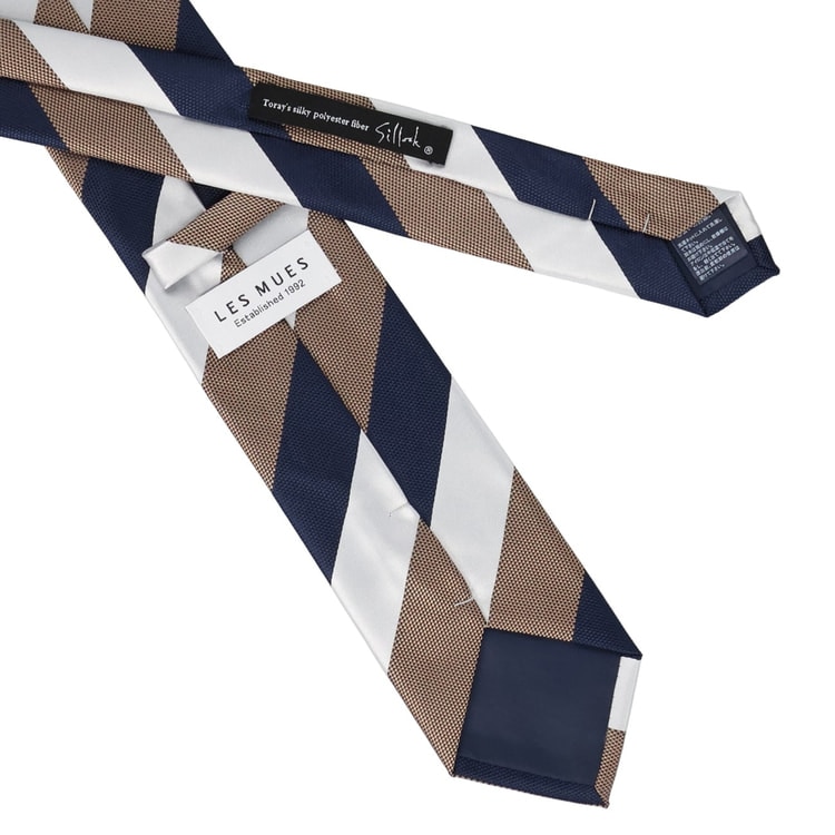 大剣幅8cm ノンアイロン 洗える シルック ストライプ柄ネクタイ LES MU