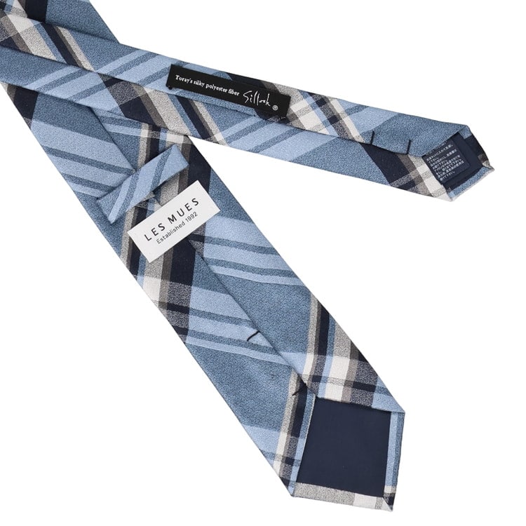 大剣幅8cm ノンアイロン 洗える シルック チェック柄ネクタイ LES MUE