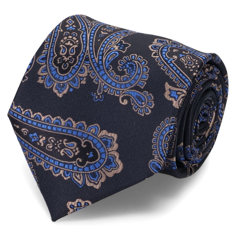 大剣幅8cm ノンアイロン 洗える シルック ペイズリー柄ネクタイ LES MU