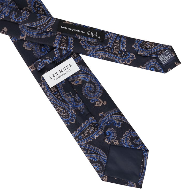 大剣幅8cm ノンアイロン 洗える シルック ペイズリー柄ネクタイ LES MU