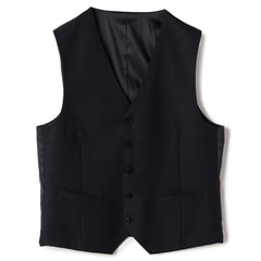 リバーシブルベスト 紺ウィンドウペン×グレー織柄ストライプ MAJI