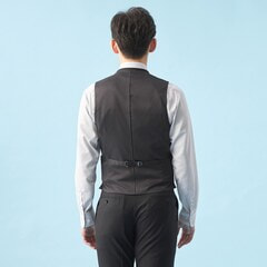 【QOS】 黒シャドーストライプベスト スリム LES MUES セットアップ着用可