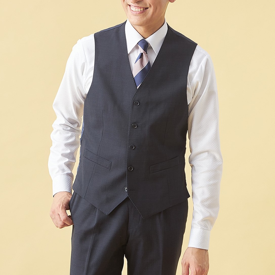 【QOS】紺ピンヘッドベスト ベーシック LES MUES セットアップ着用可 【QOS】紺ピンヘッドベスト ベーシック LES MUES セットアップ着用可