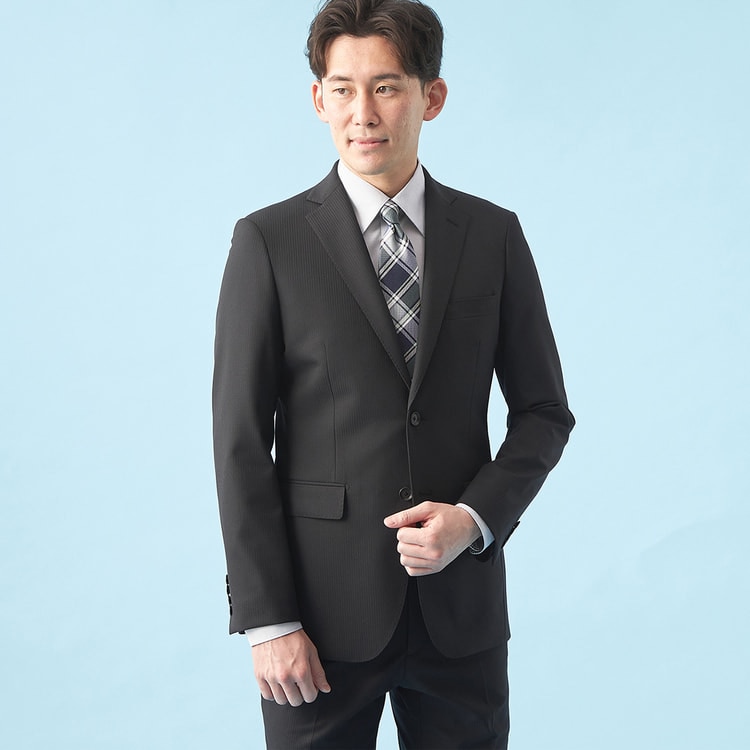 QOS】 黒シャドーストライプジャケット スリム LES MUES セットアッ 