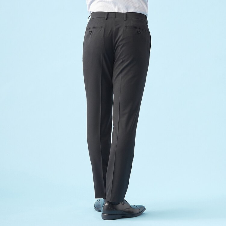 【QOS】黒無地ノータックパンツ LES MUES セットアップ着用可