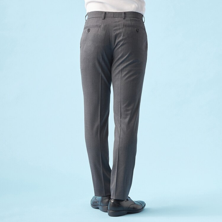 QOS】洗える ミディアムグレー無地 ノータックパンツ LES MUES セッ