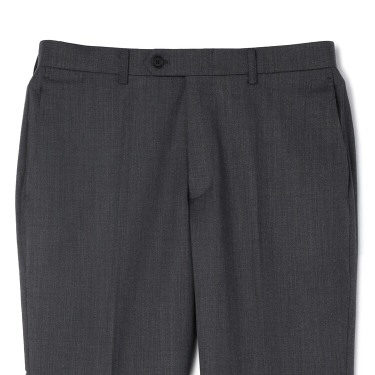 新品✨LES MUSE アオキ パンツスーツ ノーカラー ミワク 洗える S QOS】洗える ミディアムグレー無地 ノータックパンツ LES MUES セッ