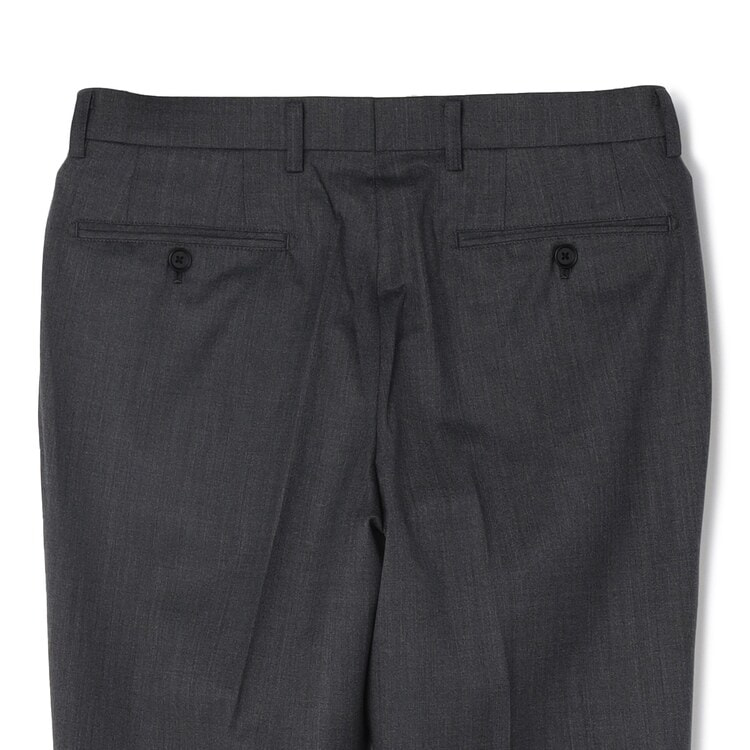 QOS】洗える ミディアムグレー無地 ノータックパンツ LES MUES セッ