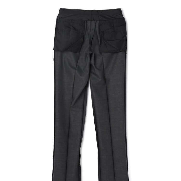 QOS】洗える ミディアムグレー無地 ノータックパンツ LES MUES セッ