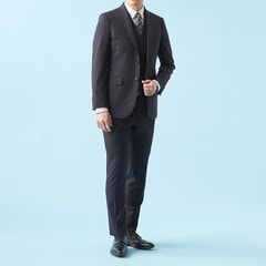 QOS】紺シャドーストライプノータックパンツ LES MUES セットアップ着