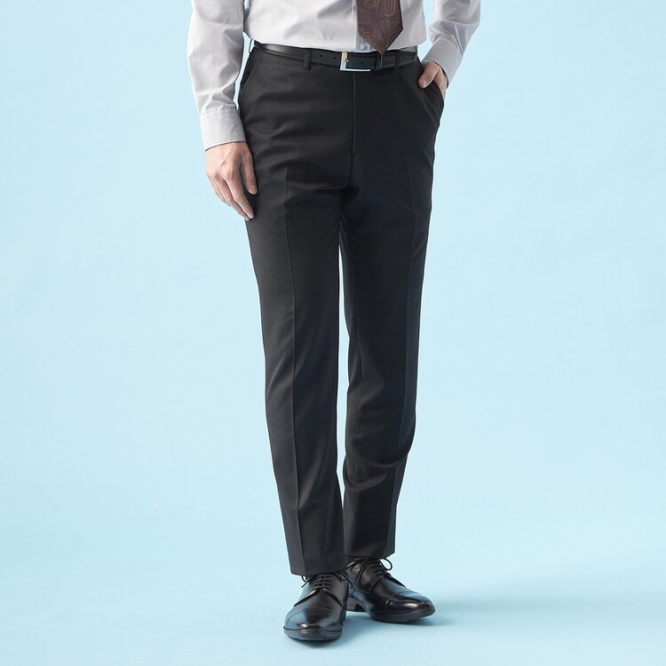QOS】チャコールグレーピンヘッド ノータックパンツ LES MUES