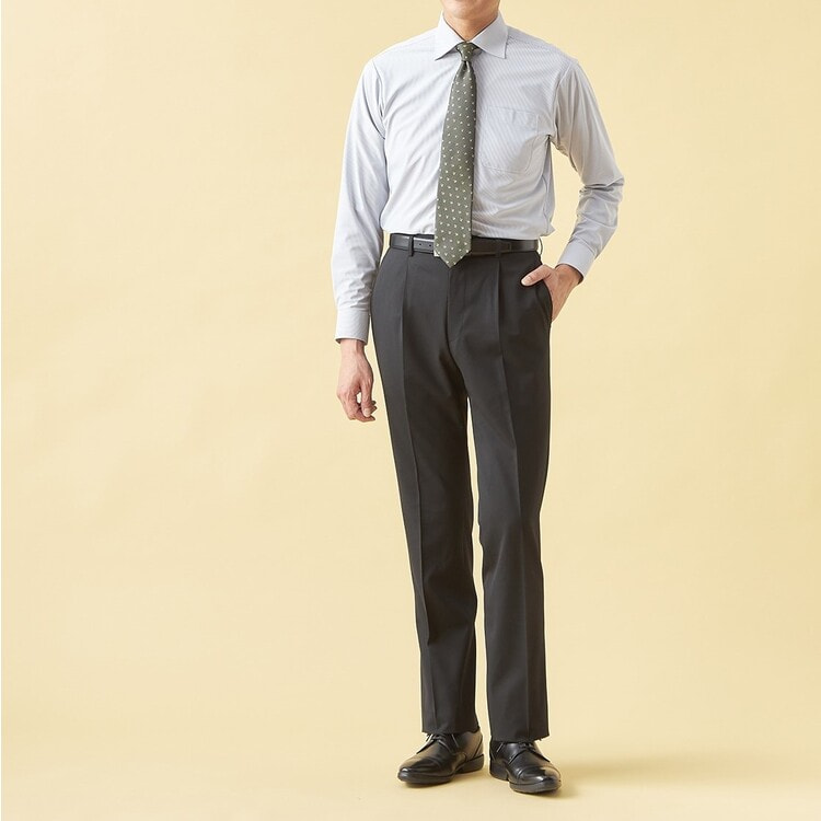 QOS】洗える 黒無地ワンタックパンツ LES MUES セットアップ着用可