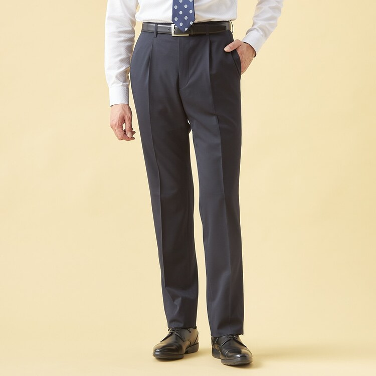 QOS】洗える 紺無地ワンタックパンツ LES MUES セットアップ着用可