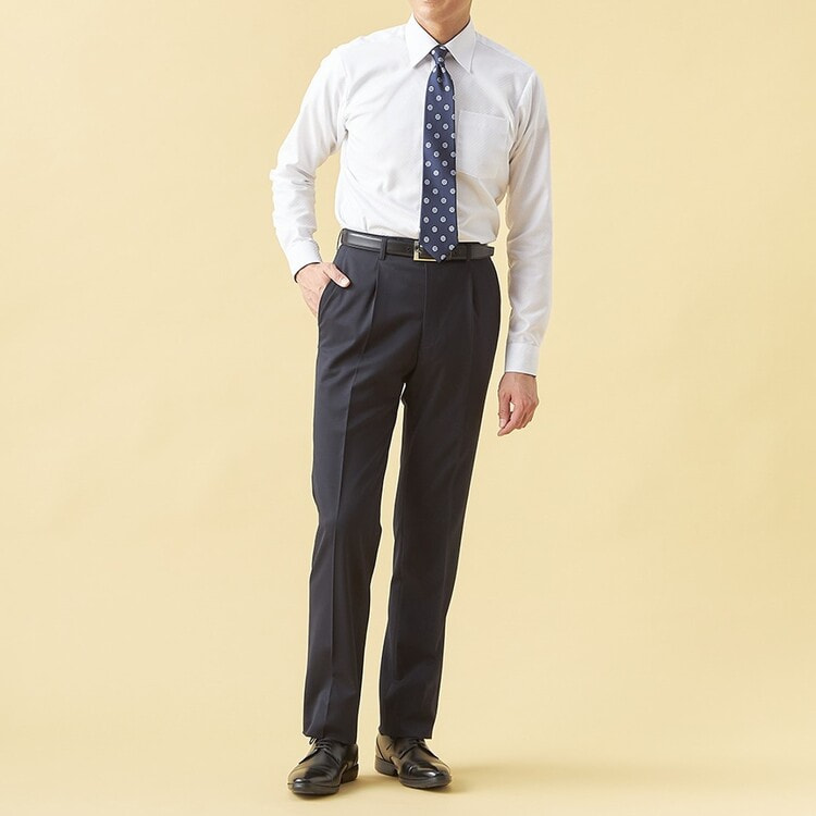QOS】洗える 紺無地ワンタックパンツ LES MUES セットアップ着用可