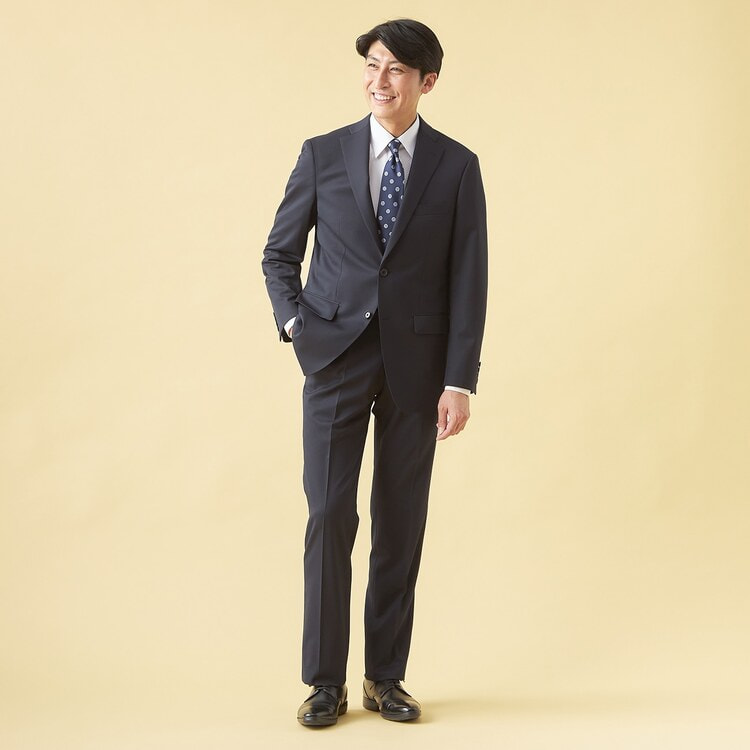 QOS】洗える 紺無地ワンタックパンツ LES MUES セットアップ着用可