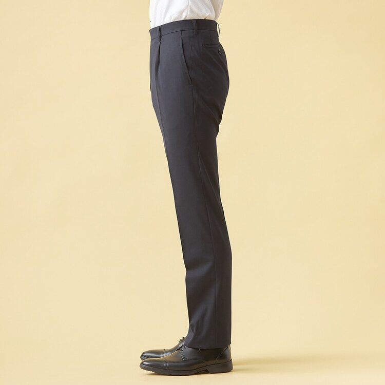 QOS】洗える 紺無地ワンタックパンツ LES MUES セットアップ着用可