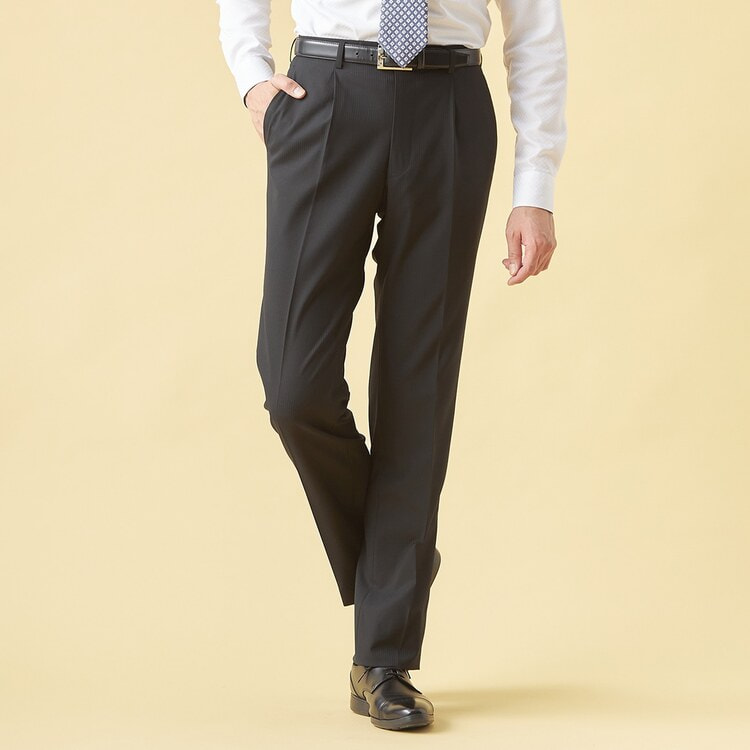 洗える ストレッチ 2パンツスーツ 黒ストライプ LES MUES