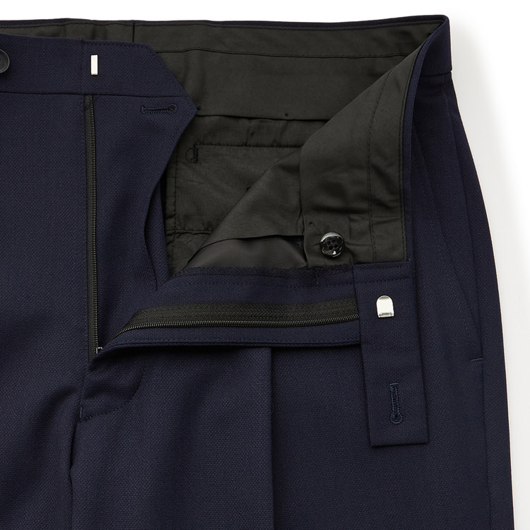 QOS】洗える 紺 織柄 ワンタックパンツ ベーシック LES MUES セッ