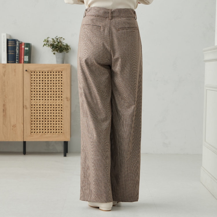 ≪Oggi.jp9月掲載≫ 共布ベルト付ワイドパンツ 茶千鳥格子【AOKI