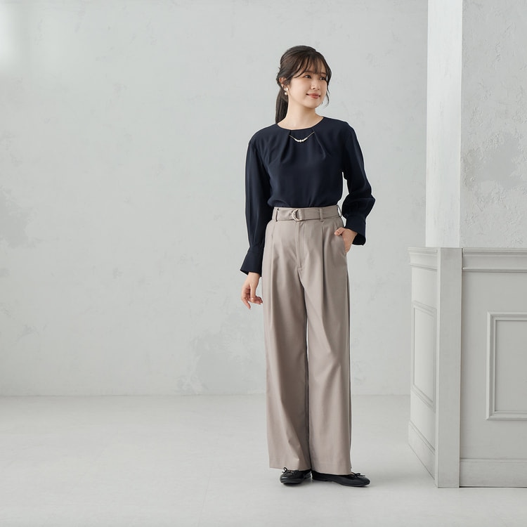 共布ベルト付ワイドパンツ ベージュ【AOKI公式通販】