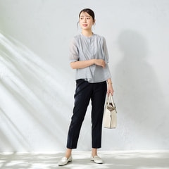 麻調クロップドパンツ 紺 セットアップ着用可【AOKI公式通販】