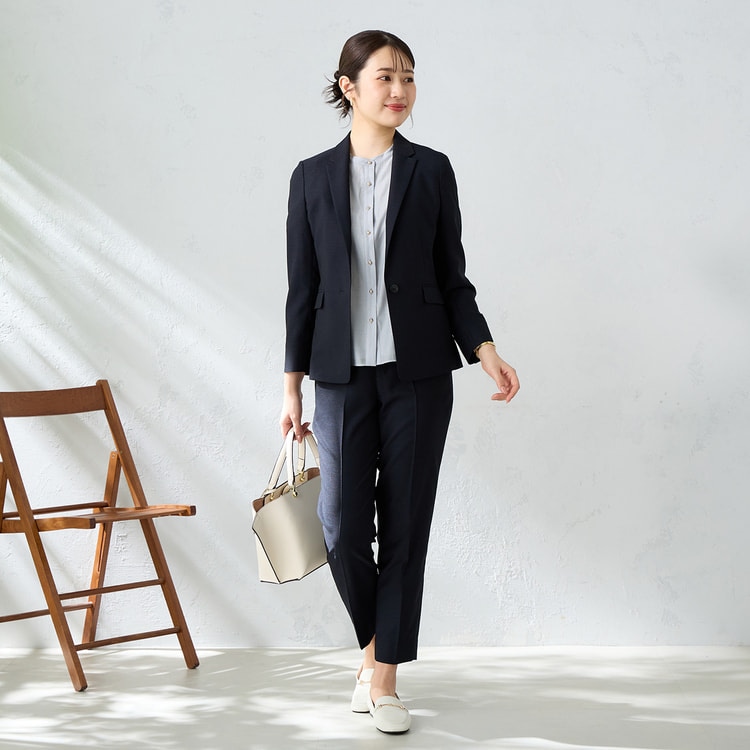 麻調クロップドパンツ 紺 セットアップ着用可【AOKI公式通販】