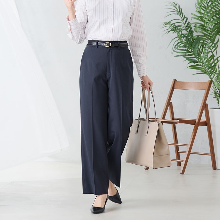 ツイルストレッチ ワイドパンツ セットアップ着用可 紺【AOKI
