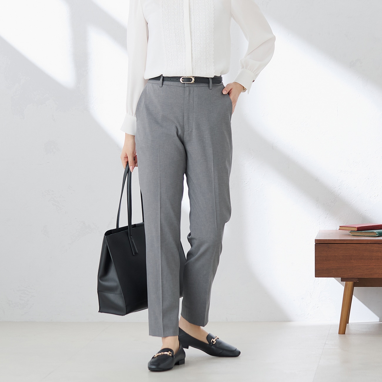 ツイルストレッチ クロップドパンツ セットアップ着用可 グレー ツイルストレッチ クロップドパンツ セットアップ着用可 グレー