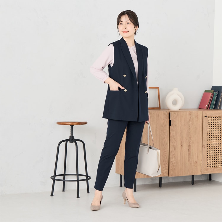 ゆか　1015 ライトストレッチ クロップドパンツ 紺 セットアップ着用可