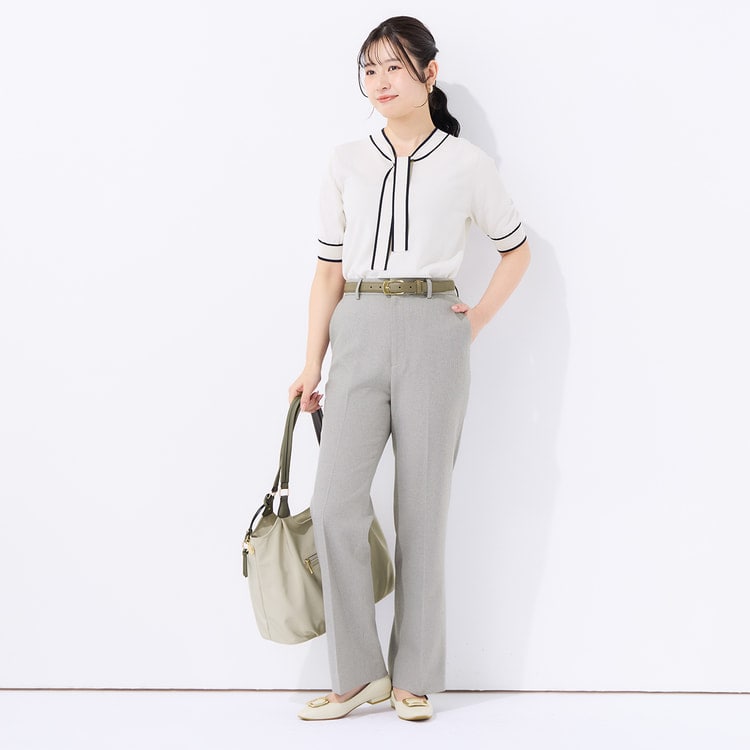 メランジストレッチ フレアパンツ ライトグレー セットアップ着用可