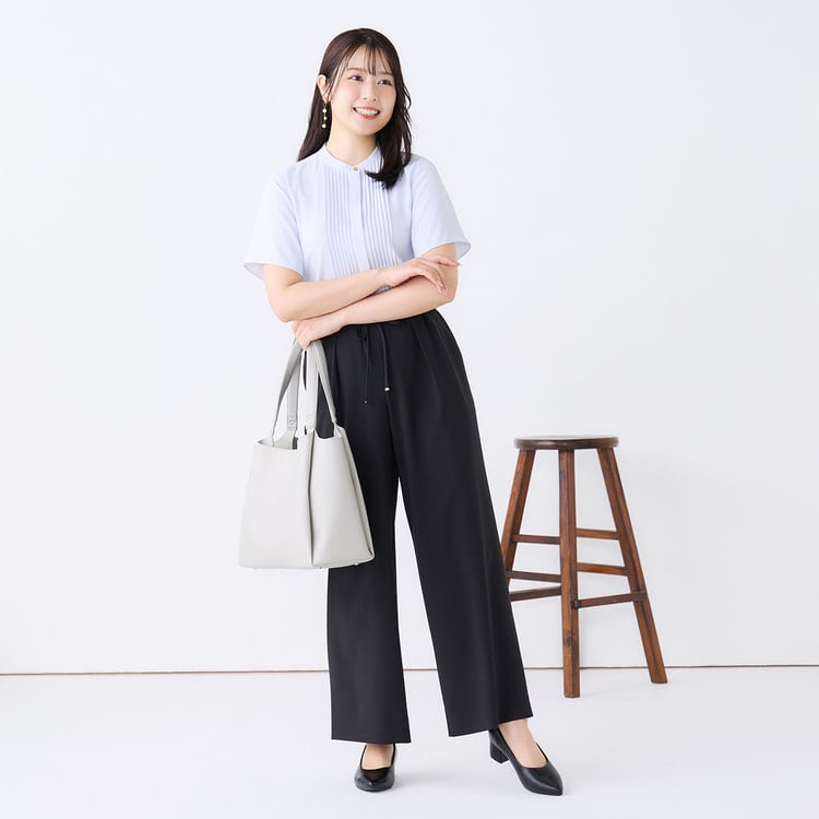 ドレープストレッチ ワイドパンツ 黒 セットアップ着用可【AOKI公式通販】