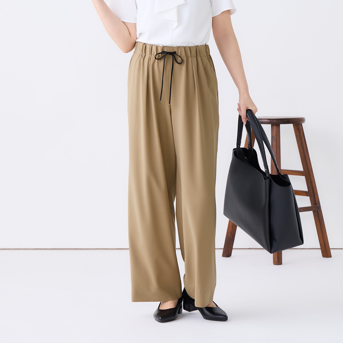≪Oggi.jp4月号掲載≫ ドレープストレッチ ワイドパンツ キャメル